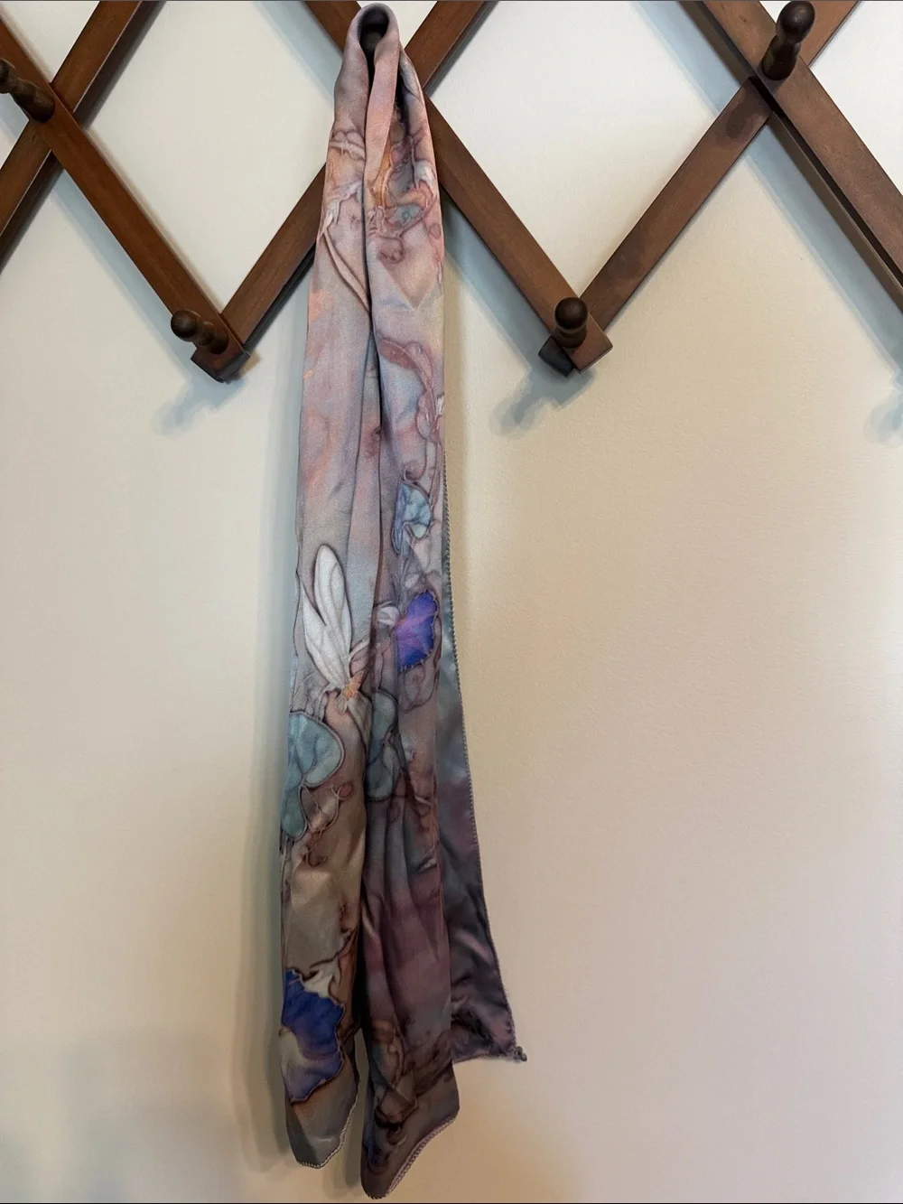 Silk-Blend Floral Watercolor Scarf Wrap in Pastel Blue and Lavender